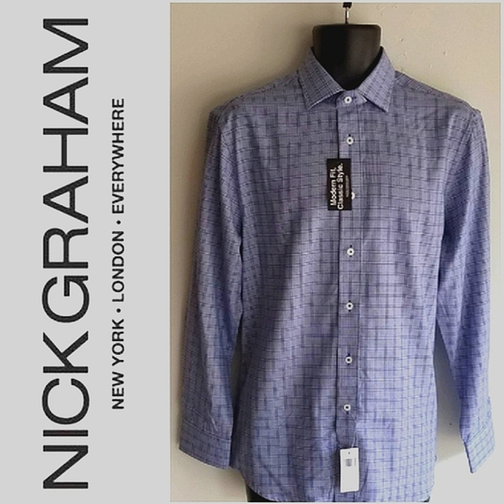 Nick Graham Modern Fit Plaid Button Down Shirt